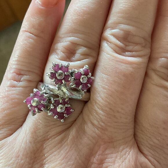 Sterling Silver 925 RUBY FLORAL RING SIZE US 7.5 - Picture 2 of 8